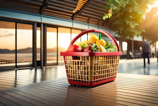 supermarket basket with location icon in realistic 3d render shopping concept market shopping