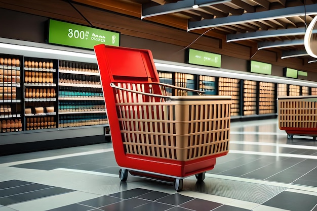 supermarket basket with location icon in realistic 3d render shopping concept market shopping