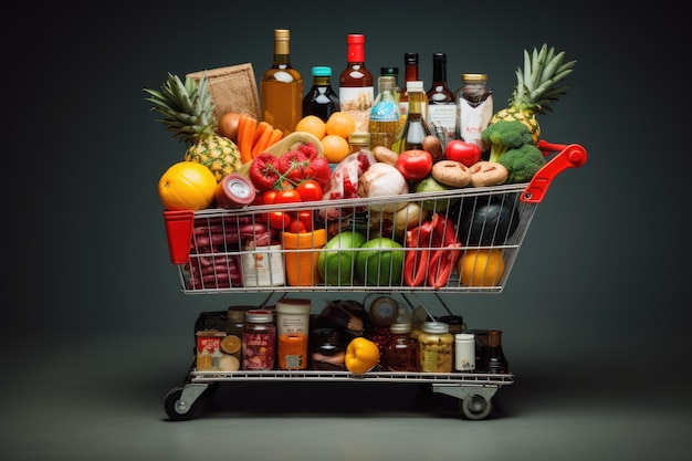 Supermarket cart with full of products