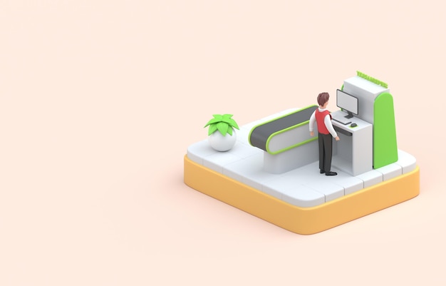 Supermarket Cashier 3D Illustration