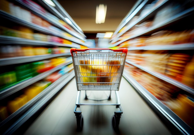 Supermarket Grocery Shopping Cart Blurred Background AI Generated Image