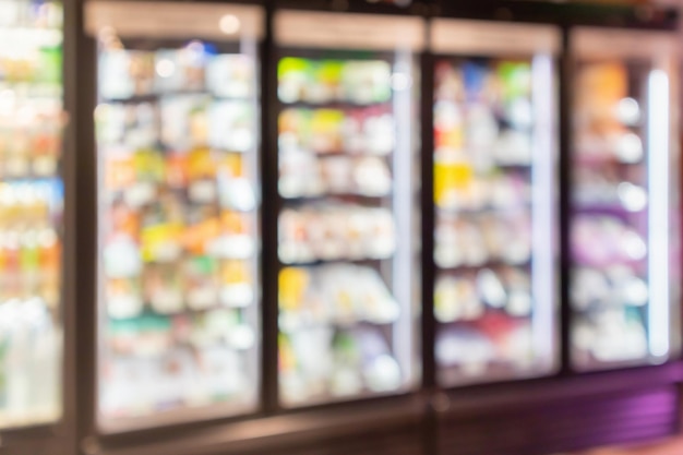 Supermarket grocery store shelves blurred background