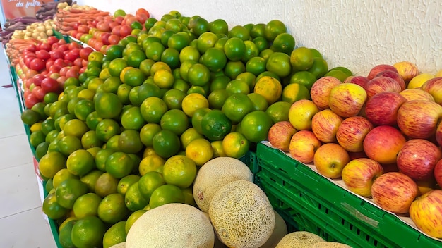 Supermarket hortifruti fruits and vegetables display