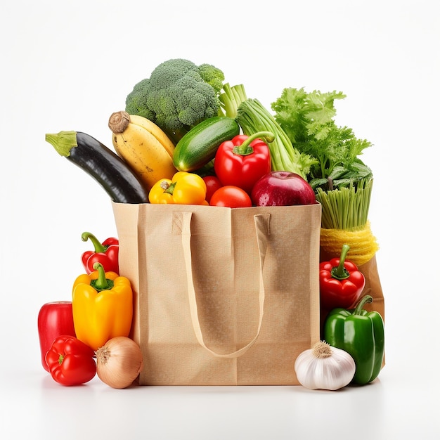 Supermarket paper bag full of healthy food