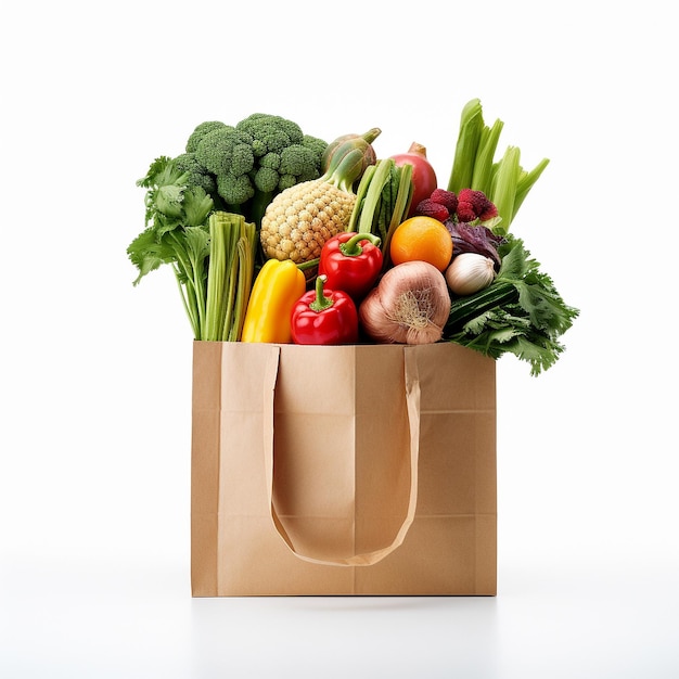 Supermarket paper bag full of healthy food