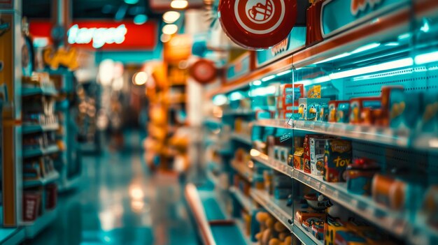 Photo supermarket sale canned foods on shelves background many canned food sale on the shelf in a supermarket as blurred effect background canned food section