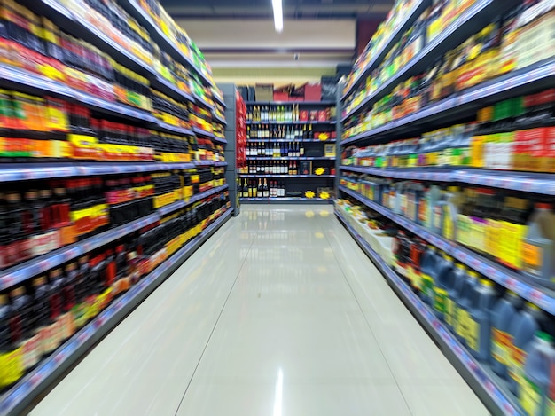 supermarket shelf background in motion blur effect