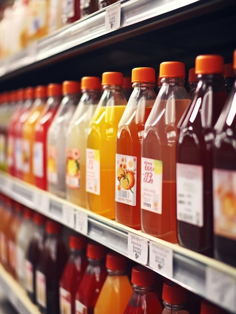 A supermarket shelf closeup photo of various products