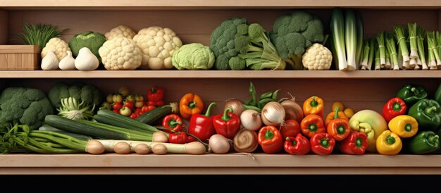 Supermarket shelf with vegetables