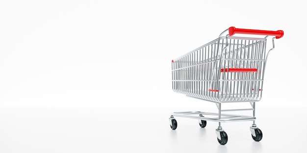 Photo supermarket shopping cart isolated on white rear view copy space