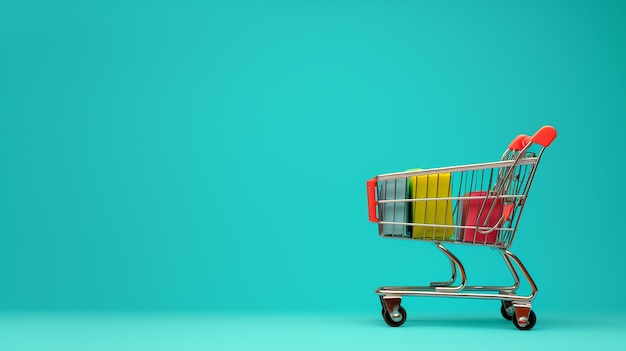 Supermarket shopping cart pure color clean background