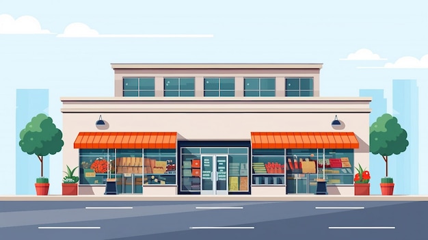 Photo supermarket storefront with fruit and vegetables on the street illustration ai generated