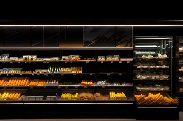 Фото Витрина овощей в супермаркете с различными фруктами и овощами нейронная сеть, созданная ии