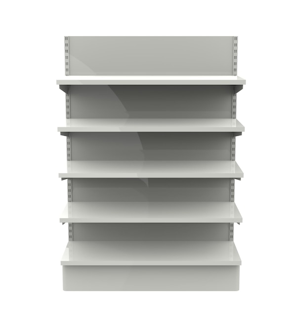 Supermarket white shelf template with wood and metal rail