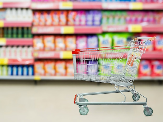 supermarket with empty shopping cart