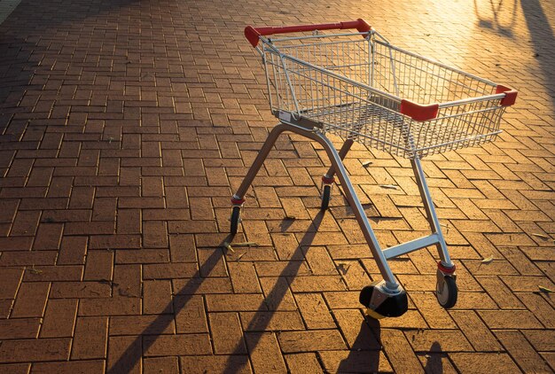 Supermarkt trolley zonsondergang scène