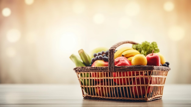 Supermarktmand vol groenten en fruit met kopieerruimte