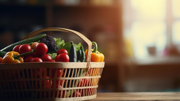 Supermarktmand vol groenten en fruit met kopieerruimte