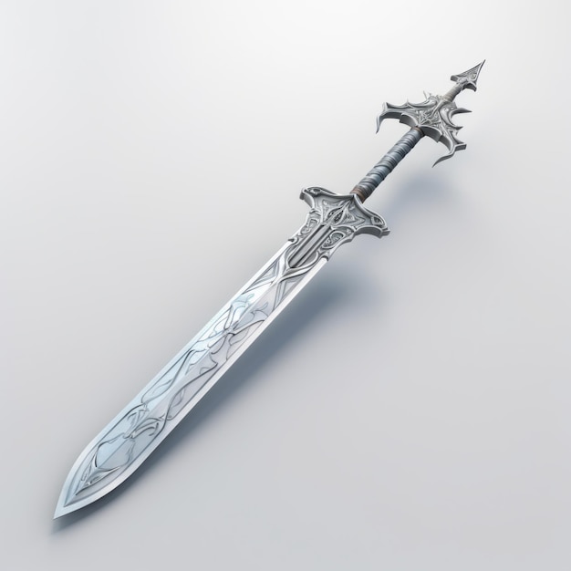Фото Сверхъестественный реализм 3d жидкий металл zweihander меч на белом фоне