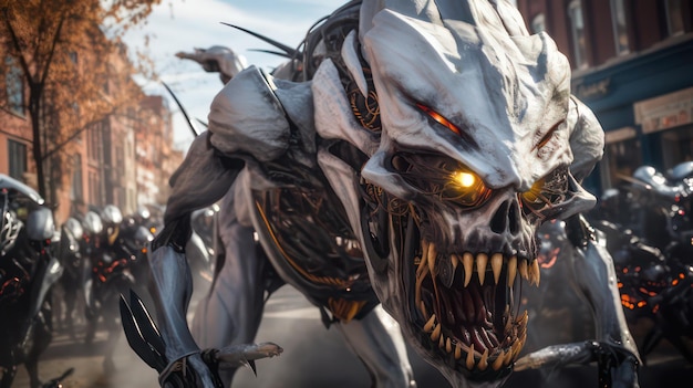Photo supernatural robotics unleashed cyborg creatures in grand halloween parade
