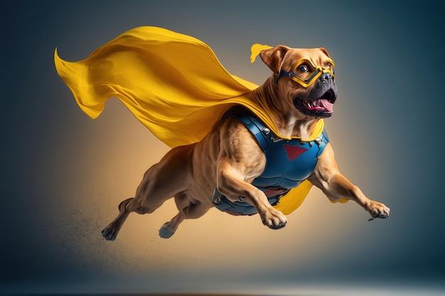 Superpet Dog als superheld met cape-achtergrond Generatieve Ai gemaakt