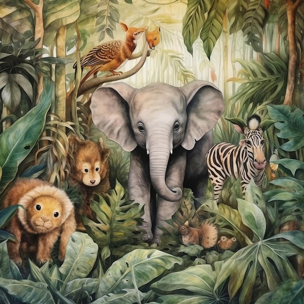 Superschattige Jungle Nursery Art Generatieve AI