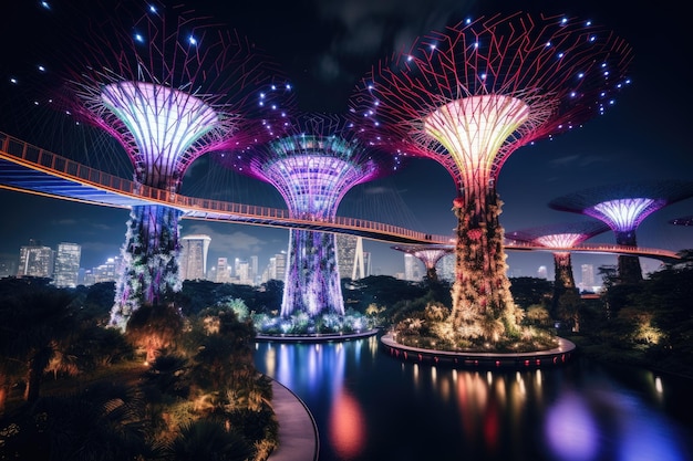 Supertree Grove в садах у залива в Сингапуре Supertrees в садах у залива AI Generated