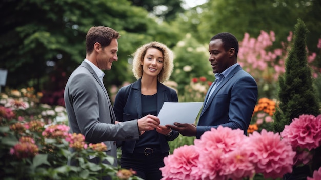 Photo supervisor awards framed certificate in vibrant garden symbolizing growth