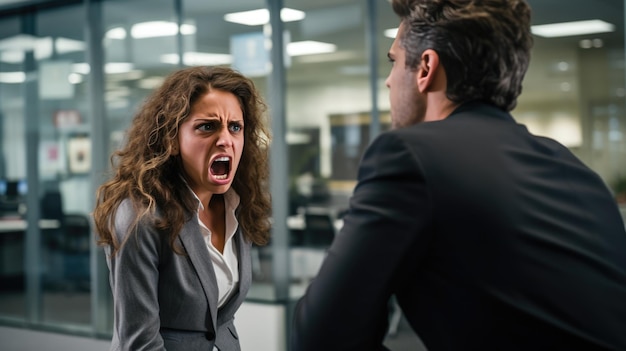 Foto un supervisore e un subordinato si urlano addosso in un ufficio dell'azienda