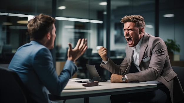 Supervisor and a subordinate yell at each other in a company office