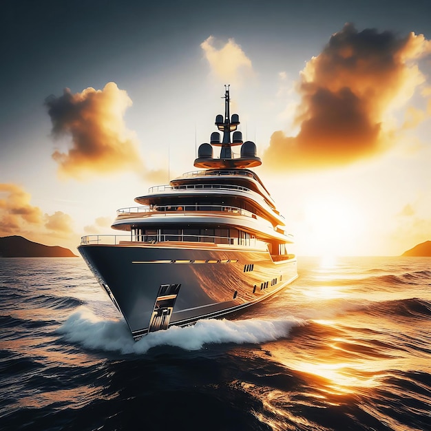 Superyacht with epic sunset generative ai