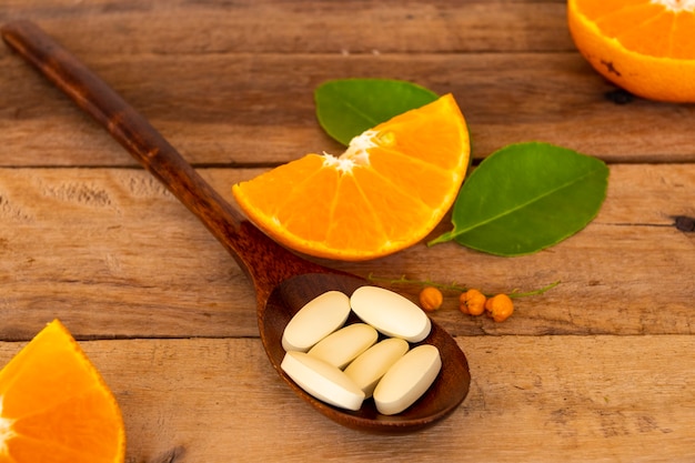 Integratori vitamina c disposizione piatta stile laico