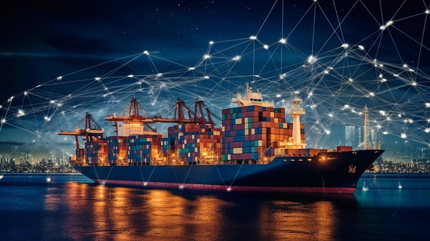 Supply chain management on a global scale ship shipping transportation logistics optimisation distribution network design demand forecasting and Generative AI