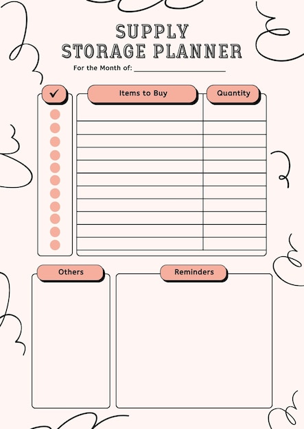 Photo supply storage planner digital planning insert sheet printable page template