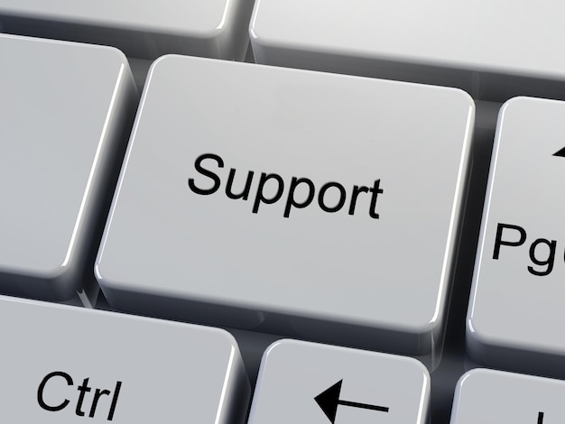 Support. A button on white keyboard.