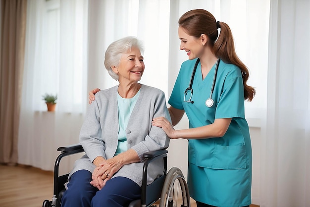 Support caregiver with senior woman and holding hands for care indoors Retirement consulting and professional female nurse with elderly person smiling together for healthcare at nursing home