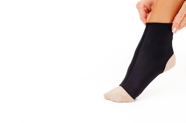 Support for foot injury, ankle brace on white background