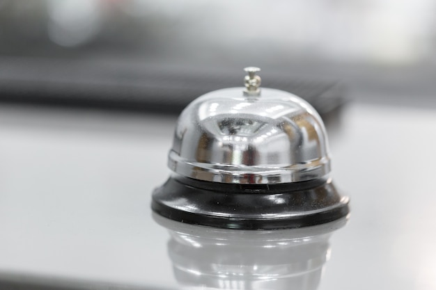 Support and service bell in hotel on blurred ,