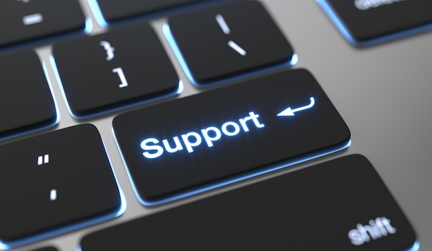 Support text on keyboard button. Online support concept