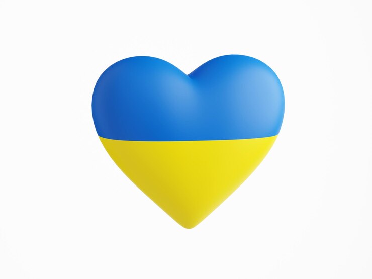 Поддержите сердце Украины синего и желтого цветов украинского флага 3d визуализация