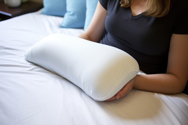 Photo a supportive sleeping aid pillow gently cradled on a bed