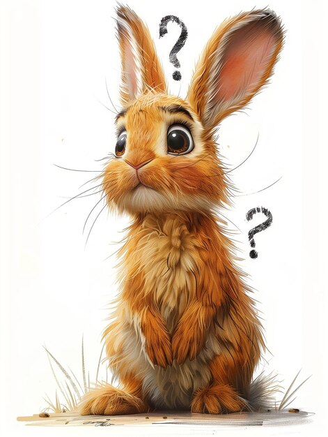 Suprised Hare with a Question mark above the head High quality photo Generated by Ai