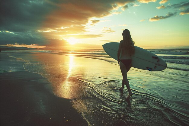 Foto un surfista sta cavalcando un'onda davanti al sole