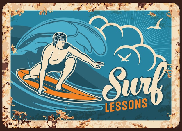 Photo surf lessons rusty metal plate surfing education