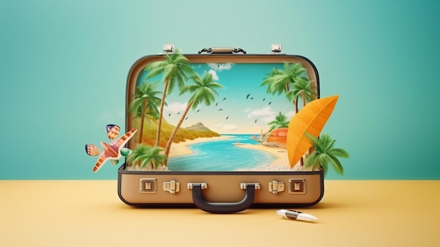 Surf's Up Arafed Suitcase Packed with Beach Vibes and a ReadytoRide Surfboard Thanks to GenerativeAI