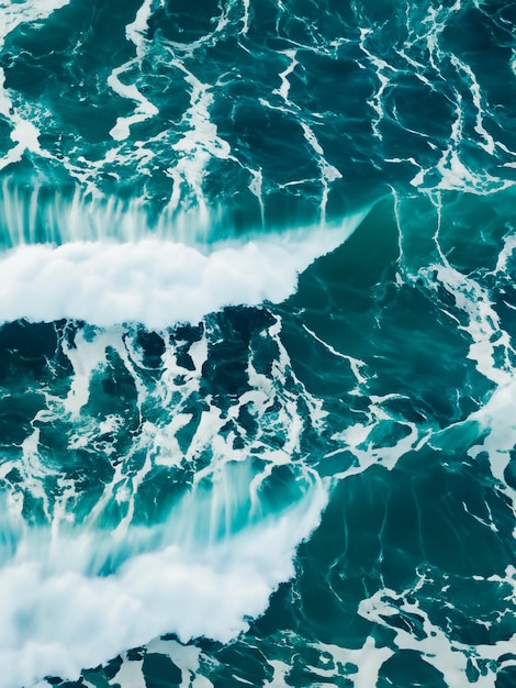 The surface of churning ocean water overhead view