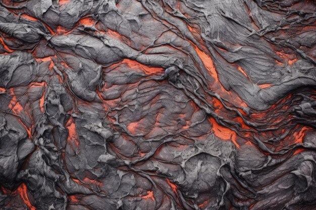 Photo surface of fiery molten lava flowing