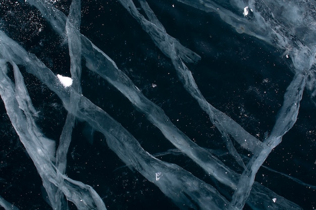 Photo surface of frozen lake at baikal lake, russia