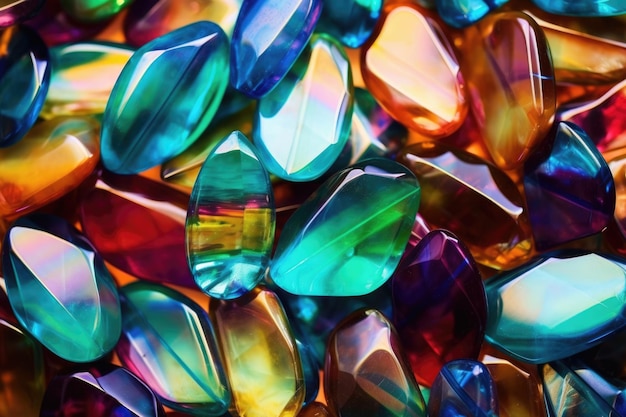 Surface of glossy gemstones with luminescent colors