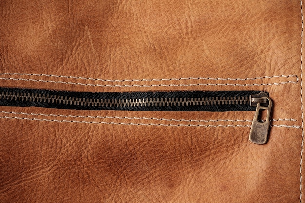 surface of leather and zipper.